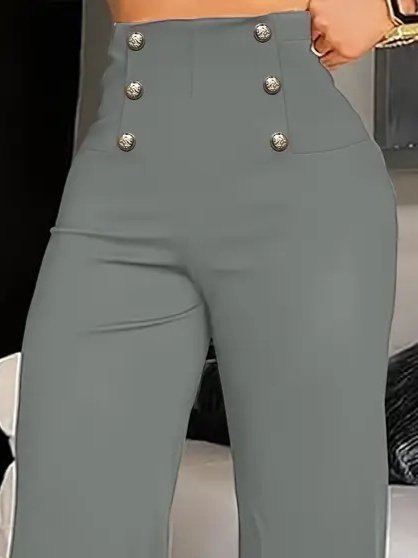 Kadın Yüksek Bel önden Düğmeli Uzun Paçaya Doğru Geniş Ithal Krep Pantolon - Görsel 3