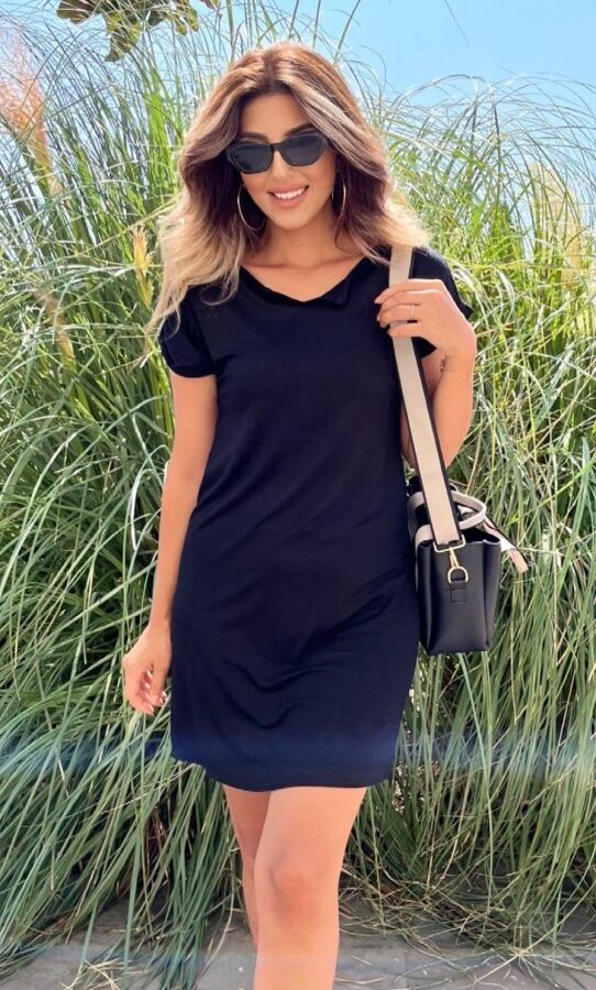 Kadın Kısa Kollu çentikli Yaka Viskon Mini Elbise