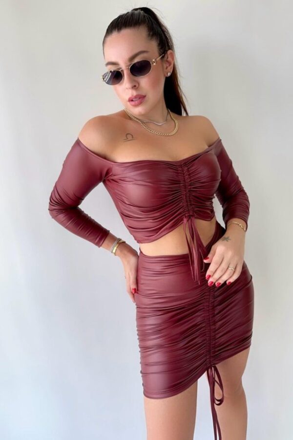 Kadın Büzgülü Deri Etek Takım Fırsat Ürün