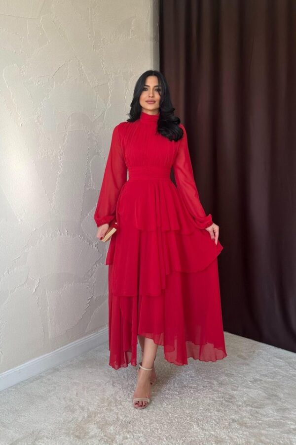 Kırmızı Bel Detaylı Elbise