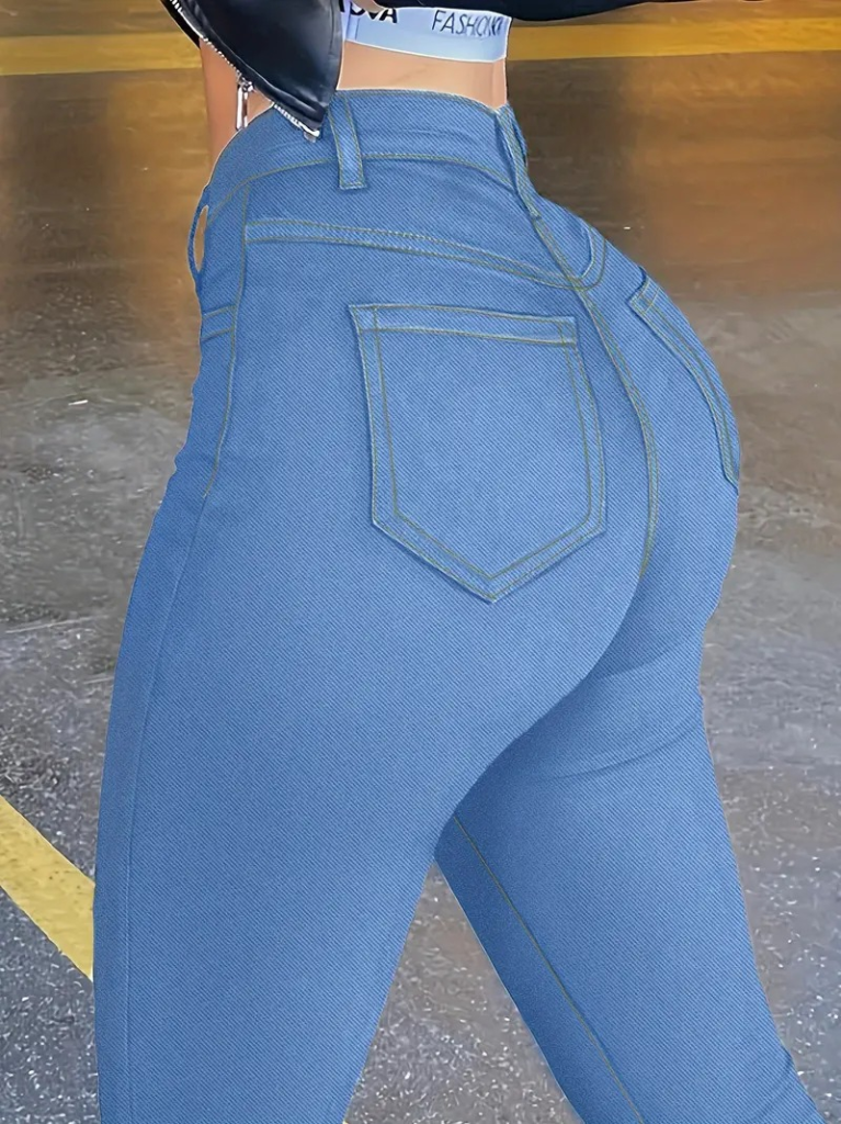 Kadın Yüksek Bel önden Düğmeli Dar Kesim Kot Pantolon - Görsel 12