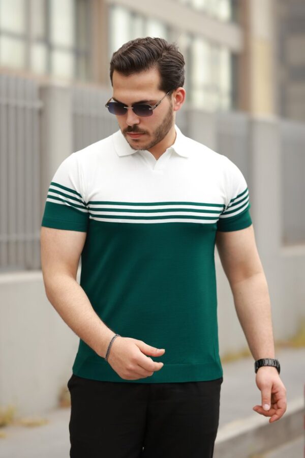 Erkek Yakalı Parça Renk Kısa Kollu T-shirt