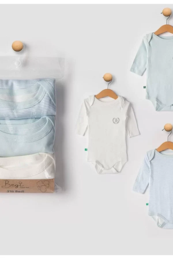 3'lü Naturel Bebek Badi Zıbın -%100 Pamuk