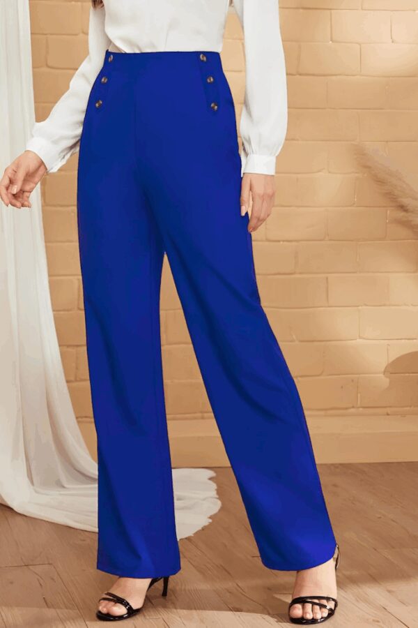 Kadın Düğme Detay Bol Paça Ithal Krep Pantolon