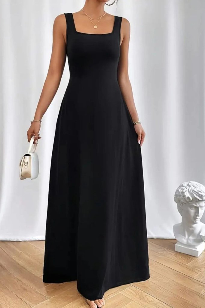 Kadın Askılı U Yaka Janjan Krep Elbise - Görsel 4