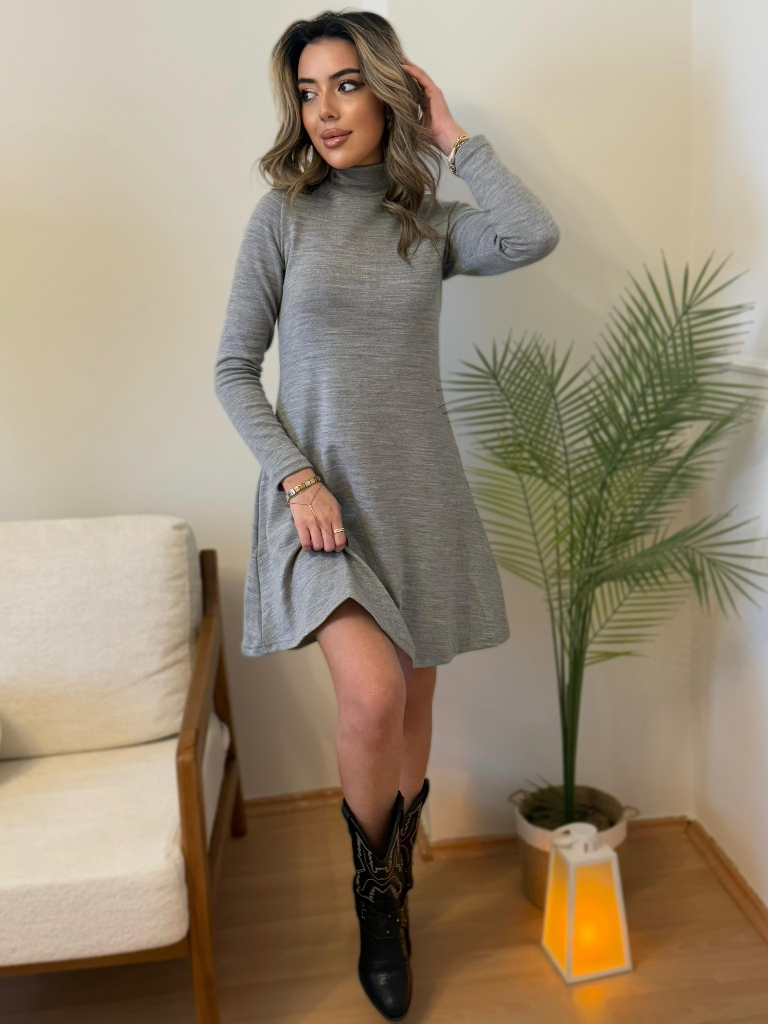 Kadın Uzun Kollu Balıkçı Yaka Salaş Kusa Akrilik Elbise - Görsel 12