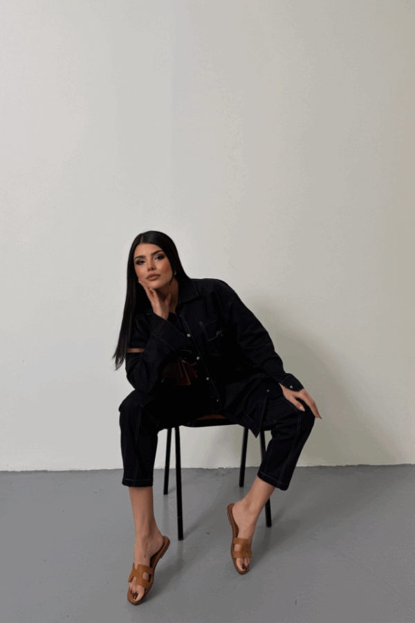 DENİM PUNTOLU GÖMLEK-PANTOLON TAKIM - Mavi