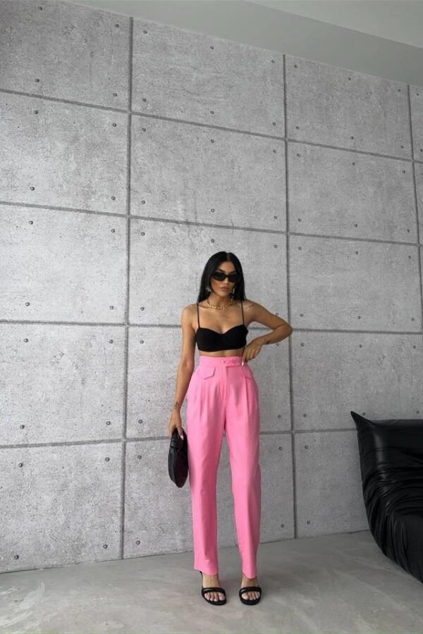 PANTOLON KAPALI CEP 3 DÜĞME DETAYLI - Pembe