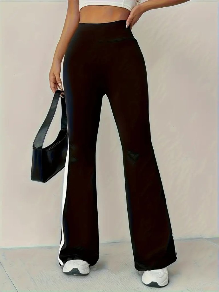 Kadın Yüksek Bel İspanyol Paçalı Yanlardan şerit Detaylı Dalgıç Tayt Pantolon - Görsel 8