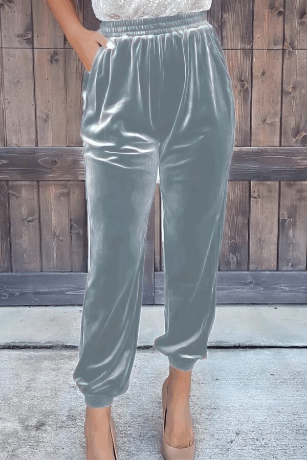 Kadın Beli Lastikli Yüksek Bel Cep Detay Kadife Pantolon