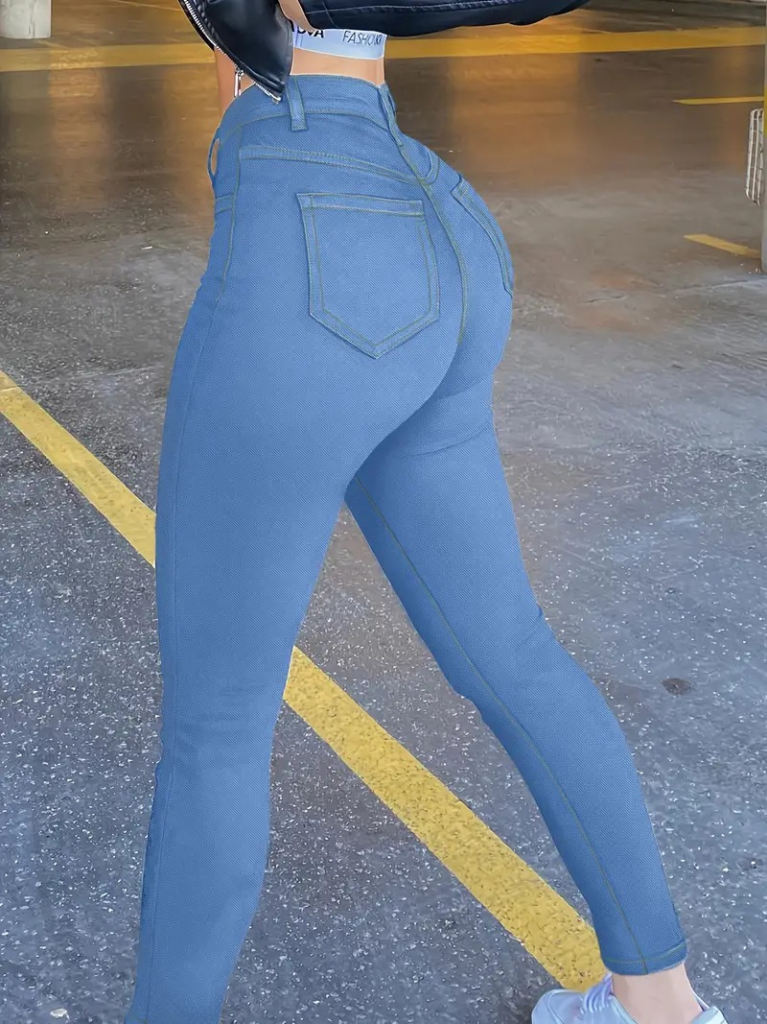 Kadın Yüksek Bel önden Düğmeli Dar Kesim Kot Pantolon - Görsel 13