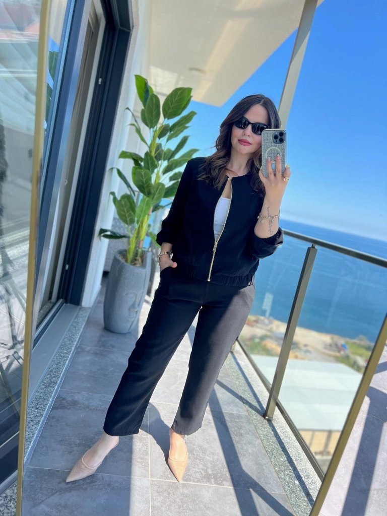 Kadın Uzun Kollu önden Fermuarlı Modal Ceket Ve Pantolon Ikili Takım - Görsel 5