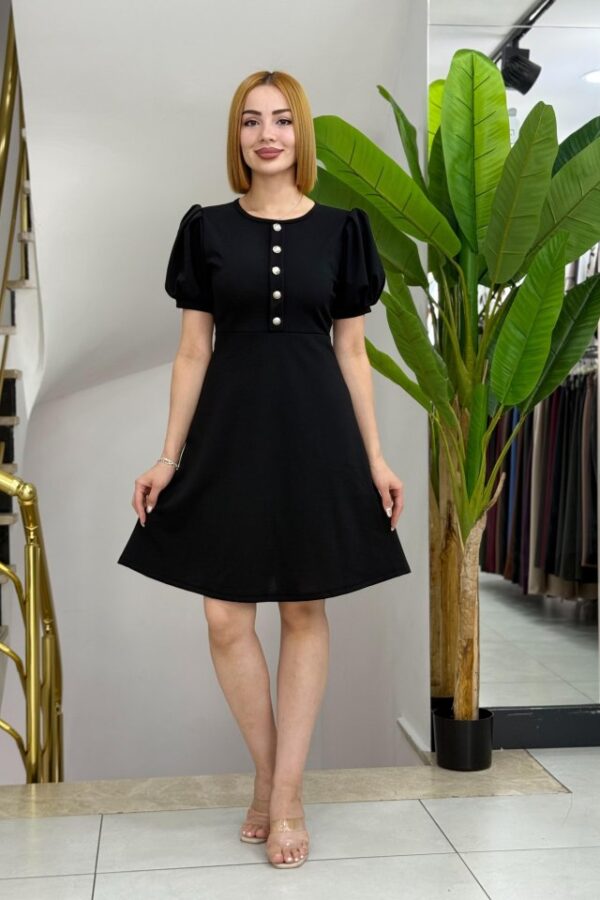 Kadın Kısa Kollu Bisiklet Yaka önden Düğmeli Ithal Krep Elbise