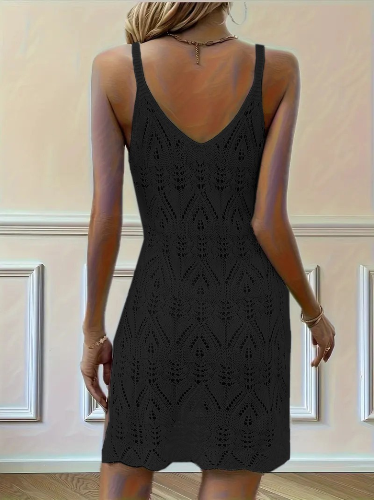 Kadın Askılı Desenli Yandan Yırtmaçlı Triko Elbise - Görsel 5