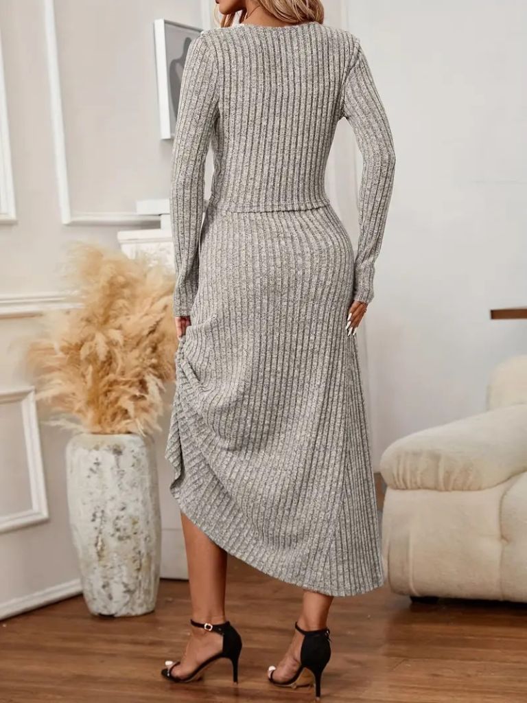 Kadın Uzun Kollu önden Düğmeli Bluz Ve Yüksek Bel A Kesim Uzun Etek şardonlu Kaşkorse Ikili Takım - Görsel 3