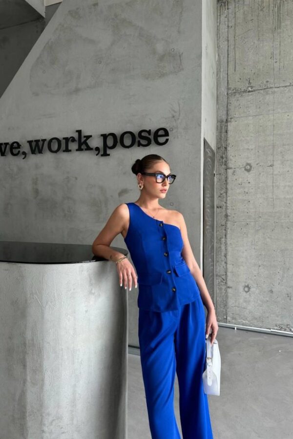 TEK KOL YELEK - PANTOLON TAKIM ATLAS - Mavi