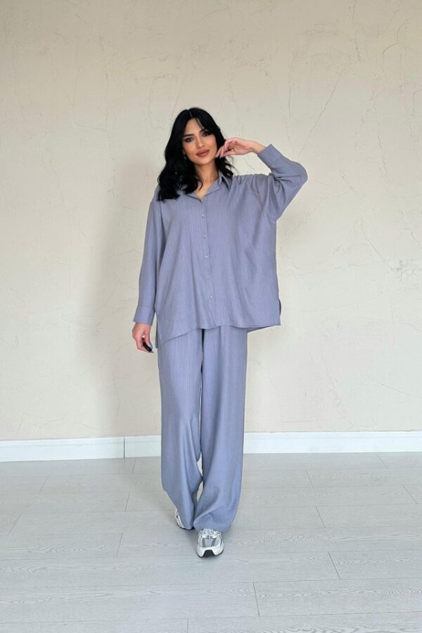 Gri Alice Gömlek Ve Bol Kesim Pantolon Takım