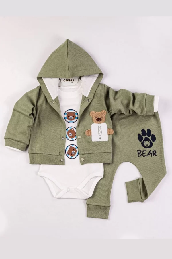 Bear Nakışlı Kapişonlu Erkek Bebek Takım