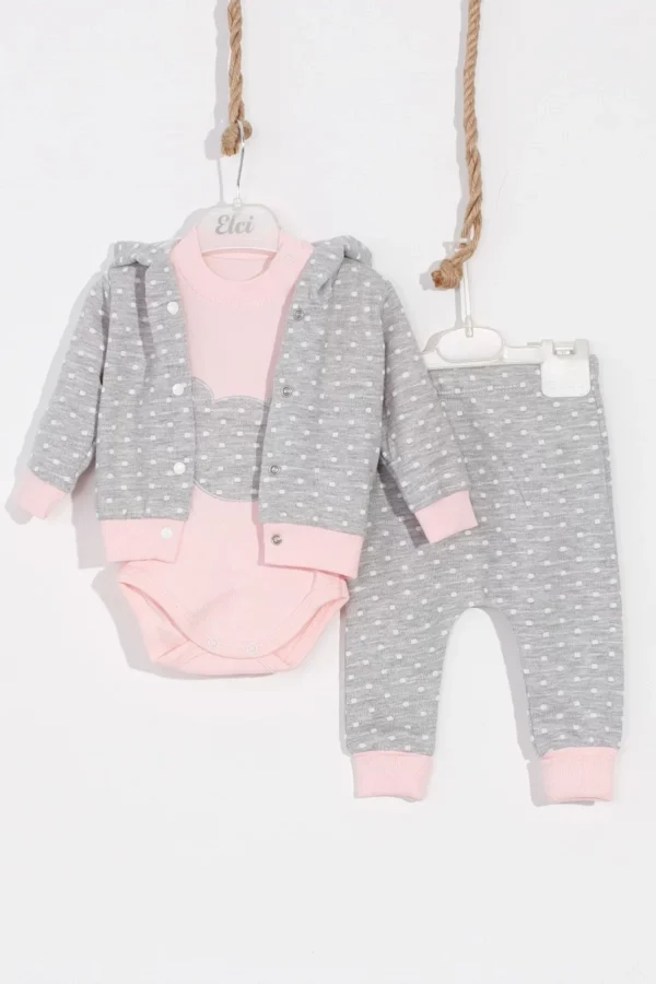 Bear Nakışlı Puanlı Pamuklu 2'li Kız Bebek Takımı