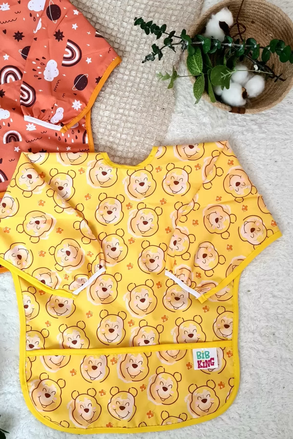 Bear Ve Rainbow Desenli 2'li Paket Sıvı Geçirmez Unisex Aktivite Ve Mama Önlüğü 6-24 Ay - Görsel 3
