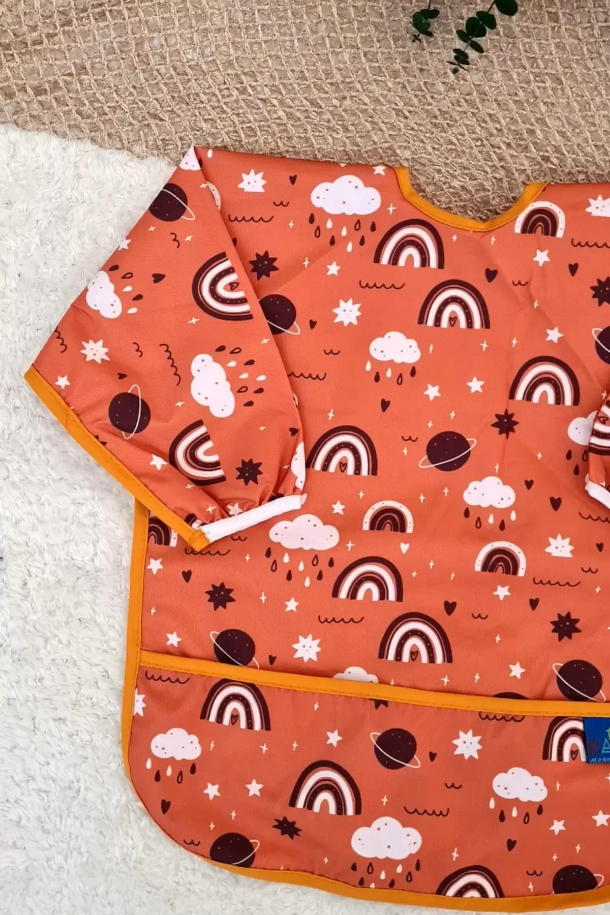 Bear Ve Rainbow Desenli 2'li Paket Sıvı Geçirmez Unisex Aktivite Ve Mama Önlüğü 6-24 Ay - Görsel 4