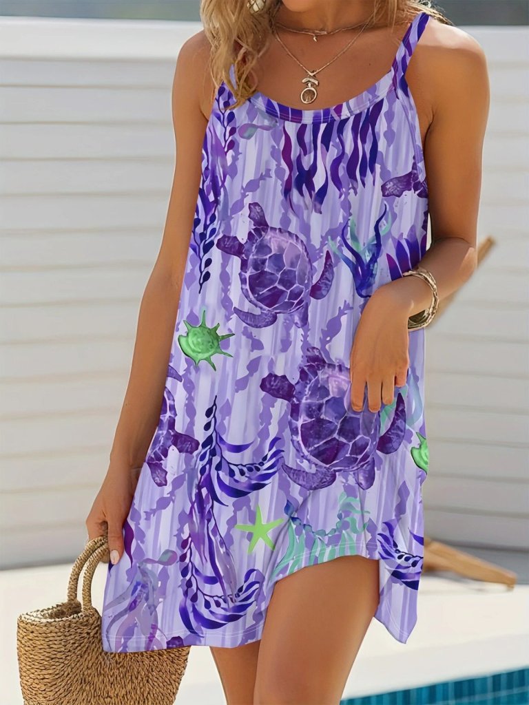 Kadın Askılı Yuvarlak Yaka Kaplumbağa Desenli Süprem Elbise - Görsel 3