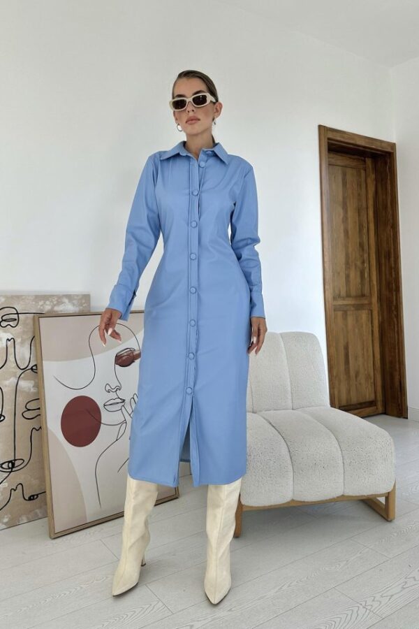 Oranj Boydan Düğmeli Deri Elbise