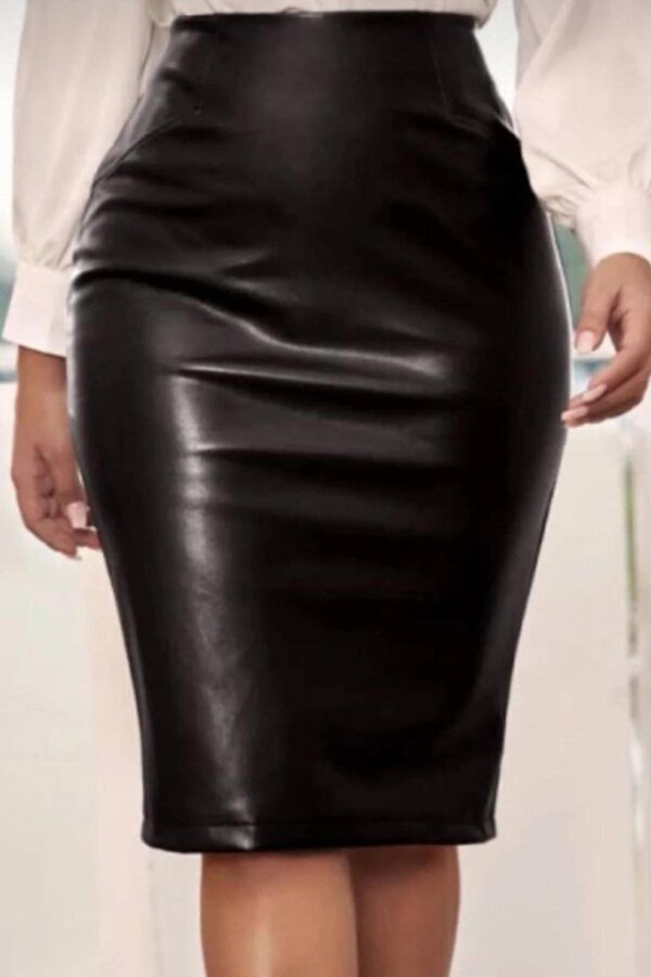 Kadın Ince Belli Diz üstü Deri Etek