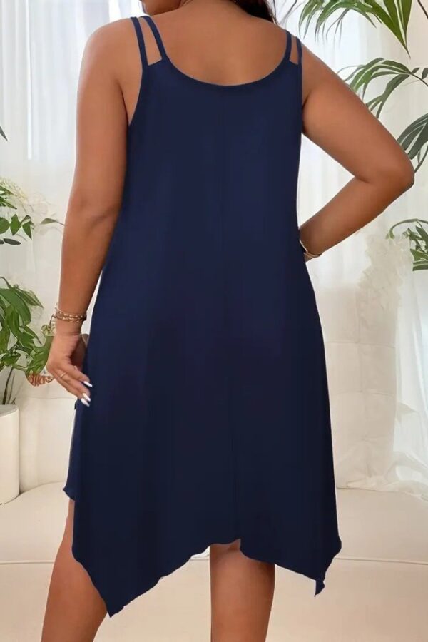 Kadın Askılı Yuvarlak Asimetrik Kesim Detaylı Viskon Elbise