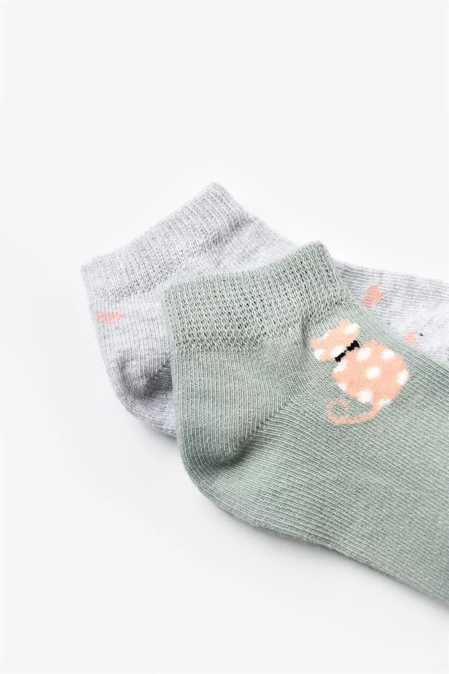 Cat 2'li Yaş Patik Çorap Mint Gri - Görsel 4