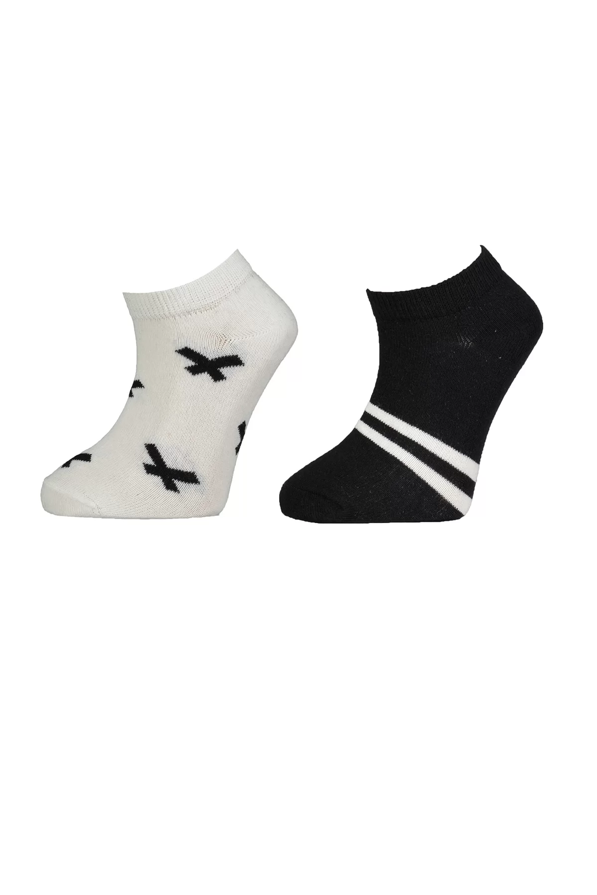 Çizgili 2'li Yaş Patik Çorap Siyah