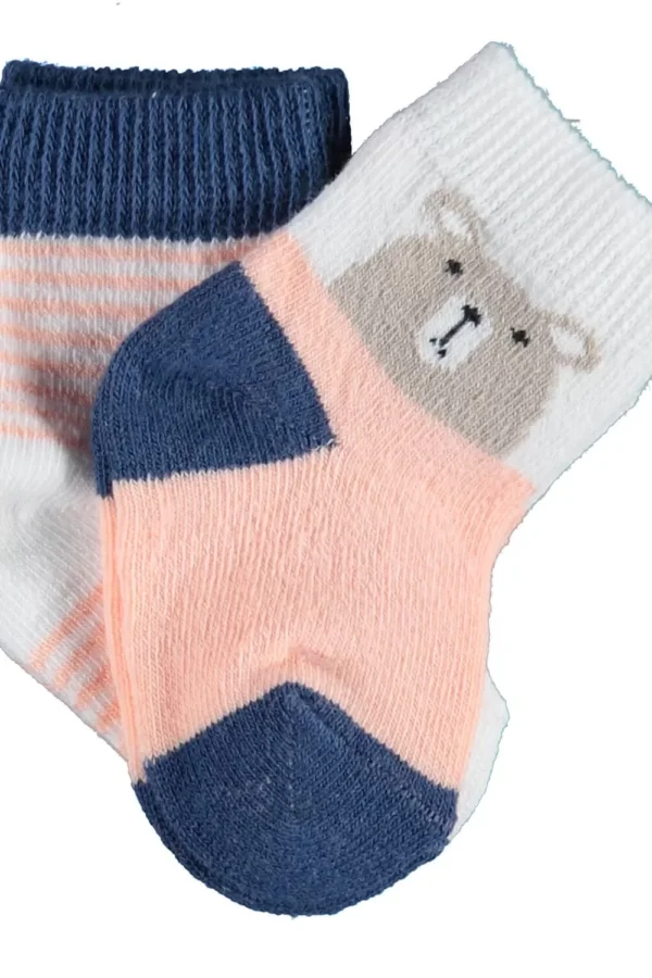Hello Teddy Bear 2'li Kız Çorap Ekru Somon