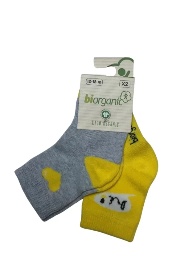 Bibaby Biorganic Hi Kız 2'li Çorap 68403 Gri Sarı
