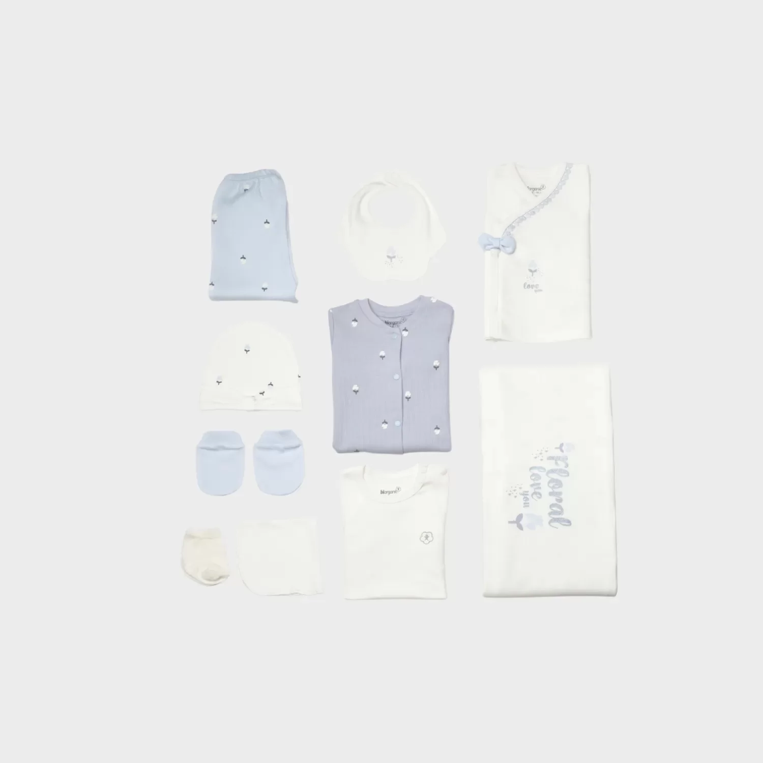 Love Floral 10 Parça Hastane Çıkış Seti Ekru Lila - Görsel 8