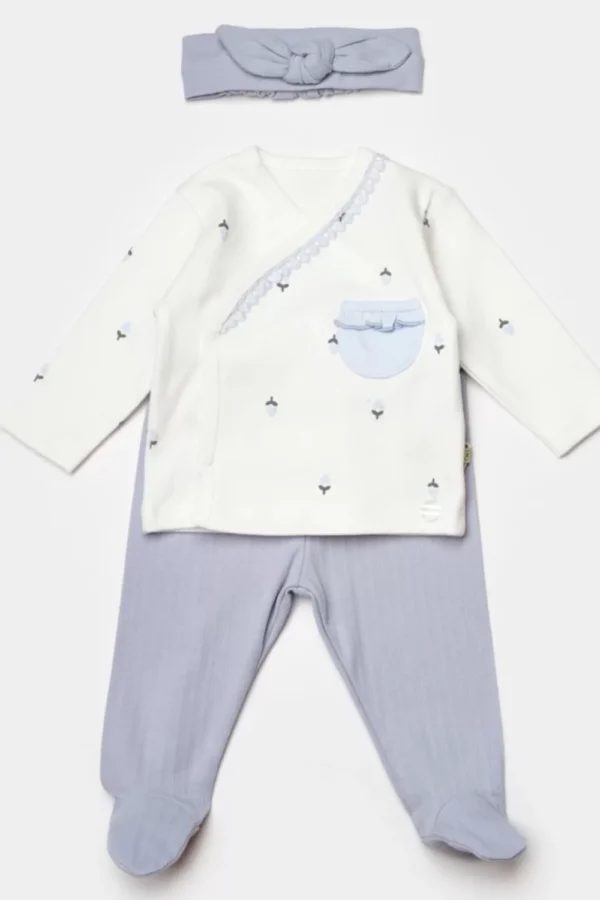 Love Floral 3 Parça Zıbın Seti Ekru Lila