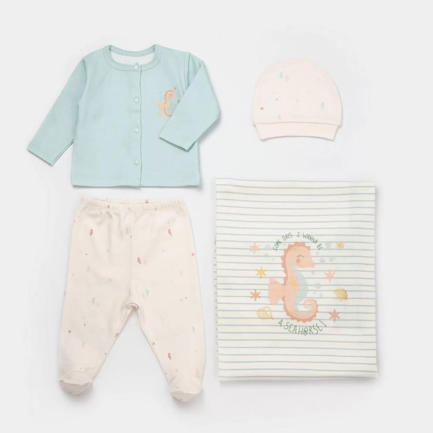 Save The Seahorse Battaniyeli Tüllü Set Bej-mint - Görsel 2