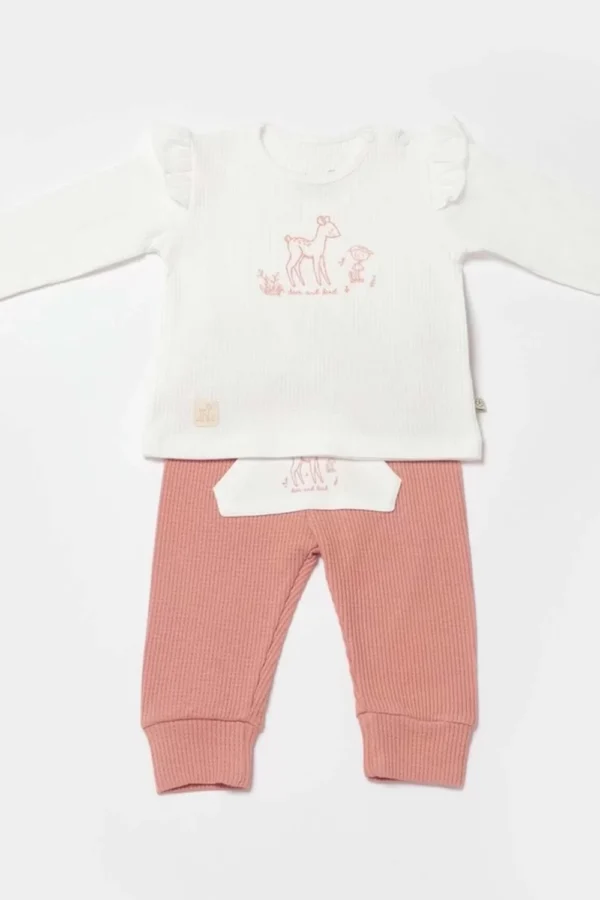 Waffle Deer And Bird 2'li Bebek Takım  Ekru Gül Kuru