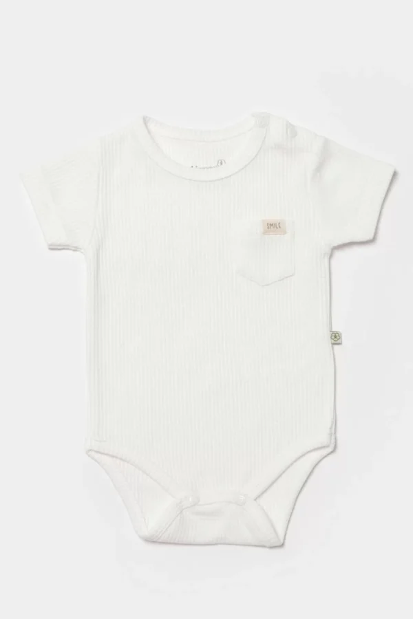 Waffle Smile Kısa Kol Bebek Body  Ekru
