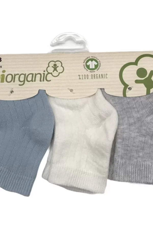 Biorganik Desenli Basic 3'lü Çorap Mavi Ekru Gri