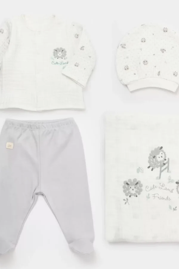 Lamb Friends Battaniyeli Tüllü 4'lü Set  Gri