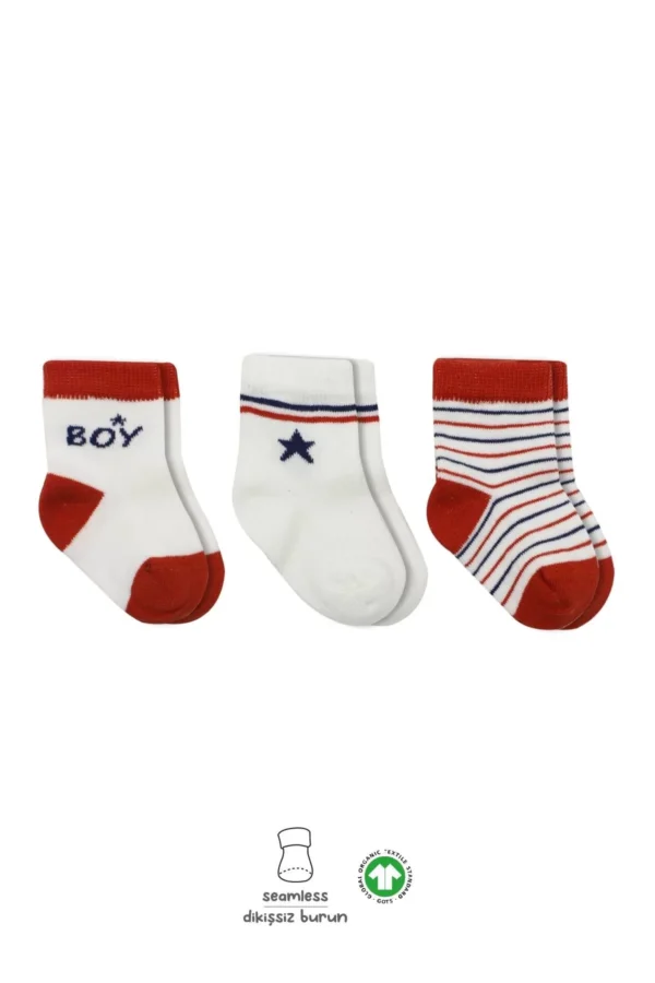 3'lü Penye Boy And Girl Soket Çorap Bs10114 Kırmızı
