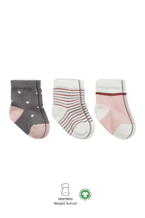 3'lü Penye Kız Soket Çorap Bs10112 Gri