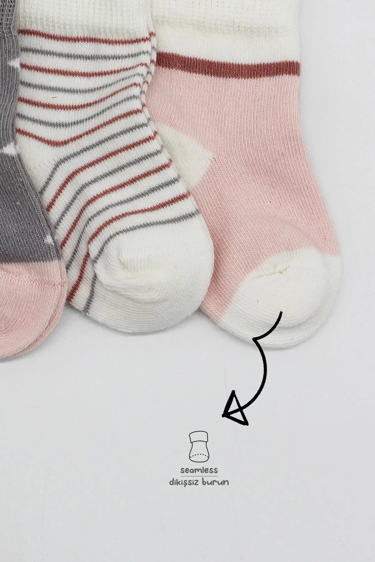 3'lü Penye Kız Soket Çorap Bs10112 Gri - Görsel 3