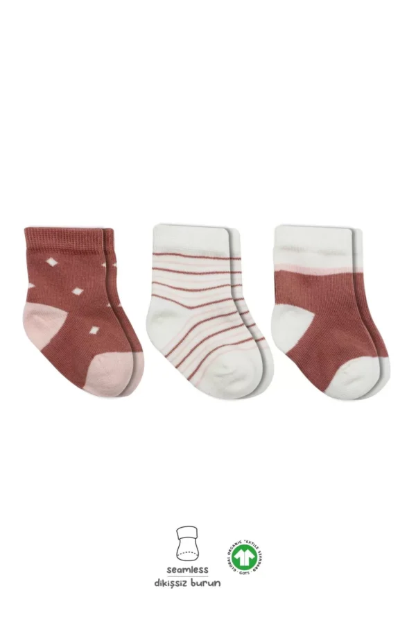 3'lü Penye Kız Soket Çorap Bs10112 Pudra