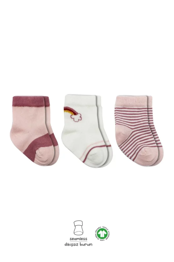 3'lü Penye Rainbow Soket Çorap Bs10113 Pudra