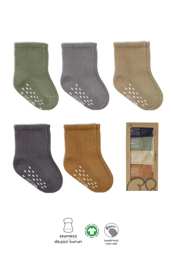 5'li Penye Kaymaz Düz Soket Çorap 10121 Yeşil