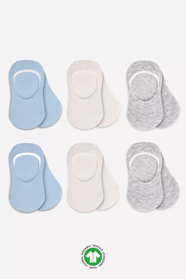 6'lı Silikonlu Babet Penye Çorap Bs30101b Mavi Ekru Gri