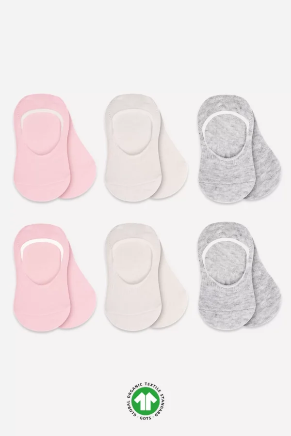 6'lı Silikonlu Babet Penye Çorap Bs30101b Pembe Ekru Gri