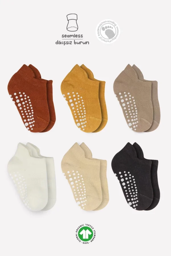 6'lı Sneakers Kaymaz Penye Çorap Bs20102 Toprak