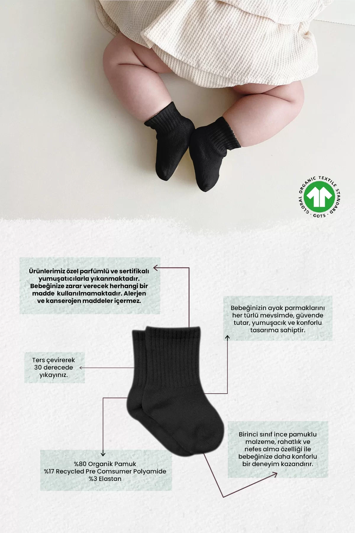 6lı Penye Bebek Çorabı Siyah - Görsel 6